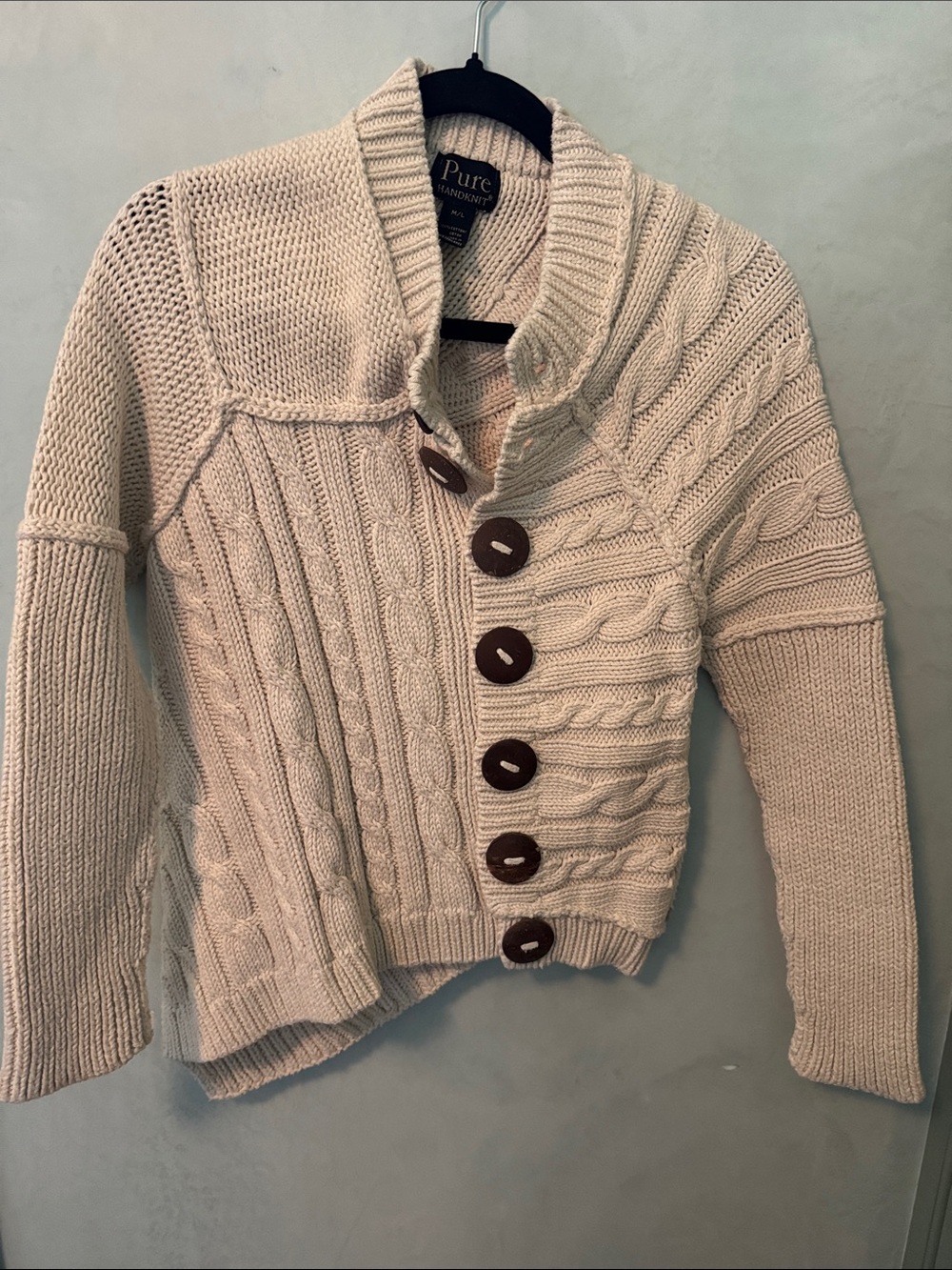 Pure Asymmetrical Cream Cable Button Cardigan